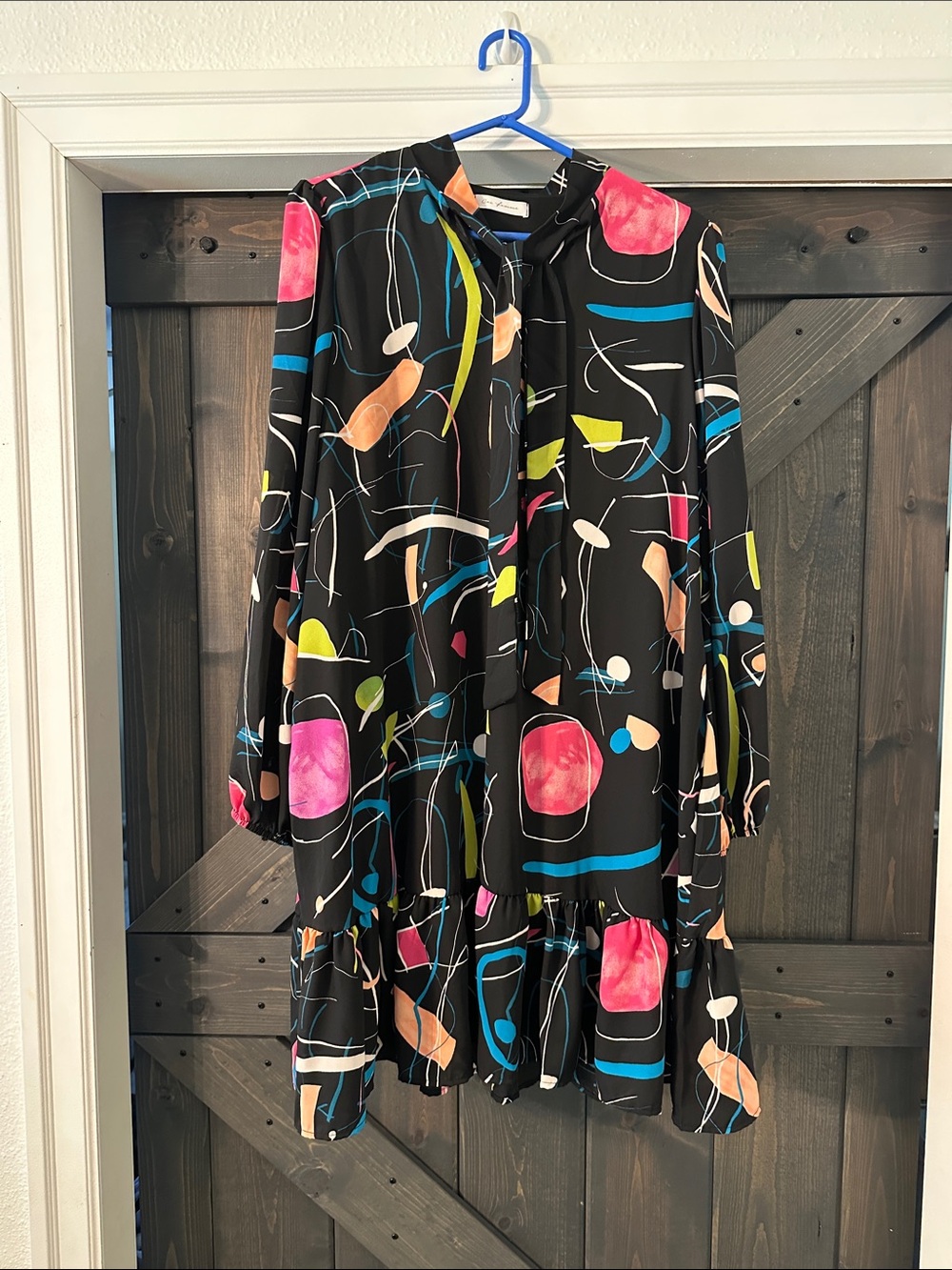 Womens Abstract Print Black Tunic Jacket with Pink & Blue Accents